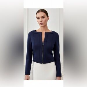 VTG ~ Peggy Jennings Crop Navy Jacket with Patterned Silk Lining and Zipper